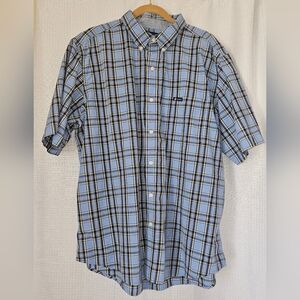 Chaps Easy Care Short Sleeve  button-front shirt, blue yellow white XXLB